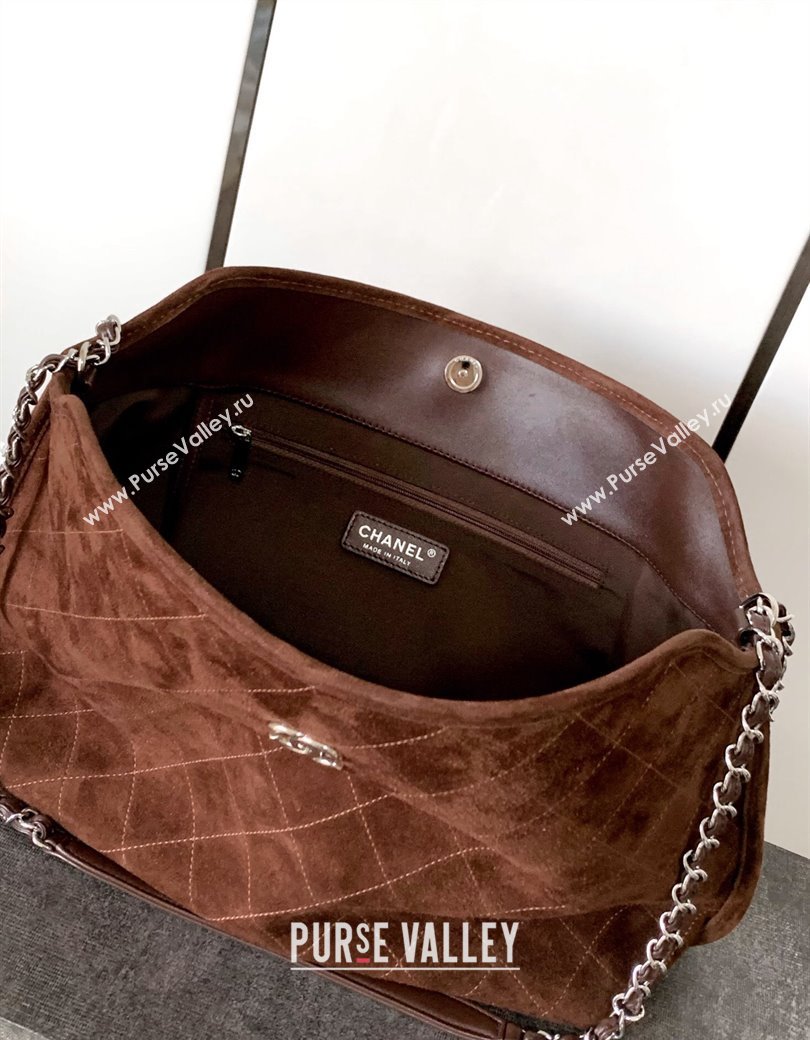 Chanel Vintage Quilted Suede Shopping Bag Coffee Brown 2024 1207 (yezi-241207043)