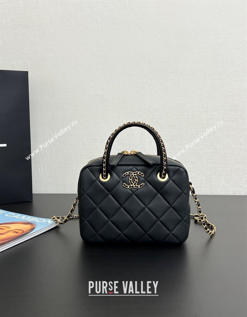 Chanel Quilted Matte Lambskin Mini Bowling Bag Black 2024 99439 (yezi-241207017)