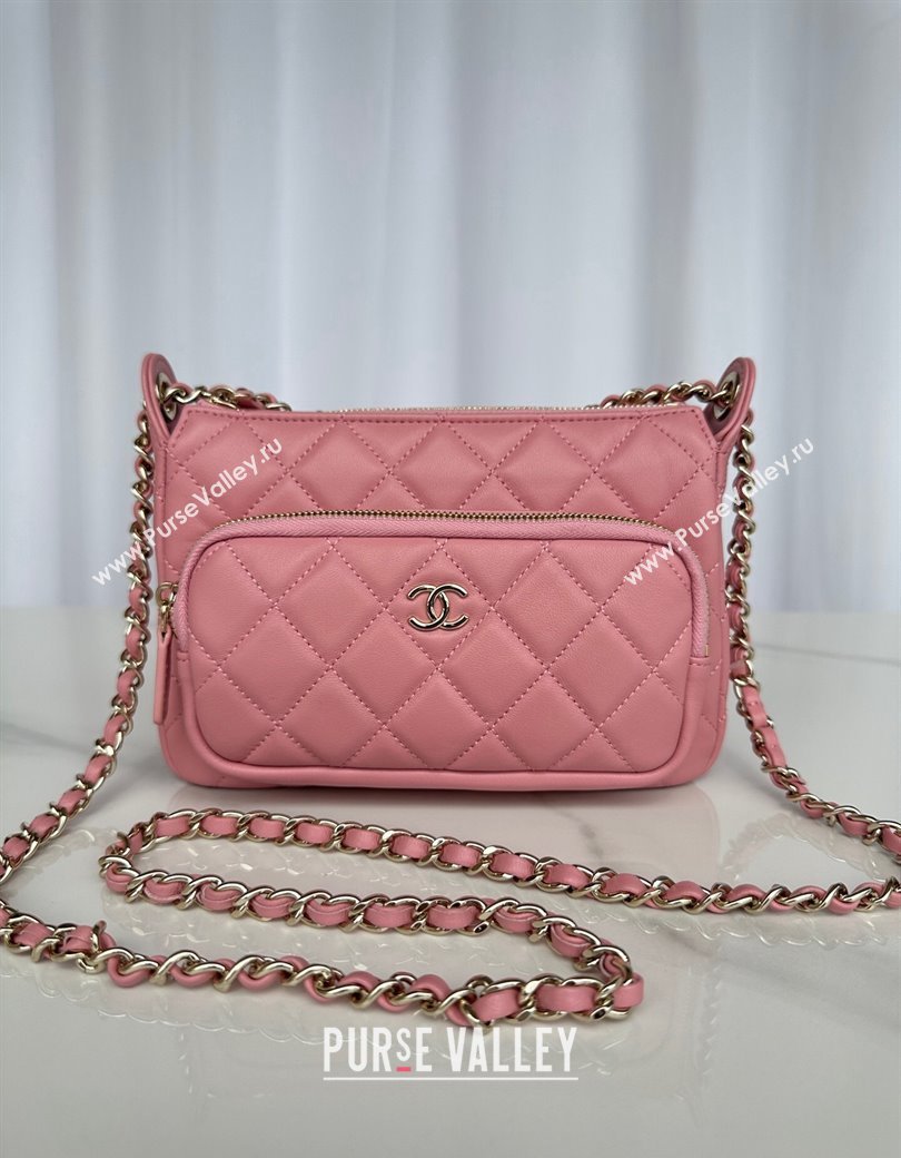 Chanel Shiny Crumpled Lambskin Clutch with Chain AP4349 Light Pink 2024 (yezi-241206042)