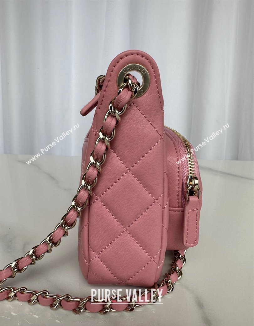 Chanel Shiny Crumpled Lambskin Clutch with Chain AP4349 Light Pink 2024 (yezi-241206042)