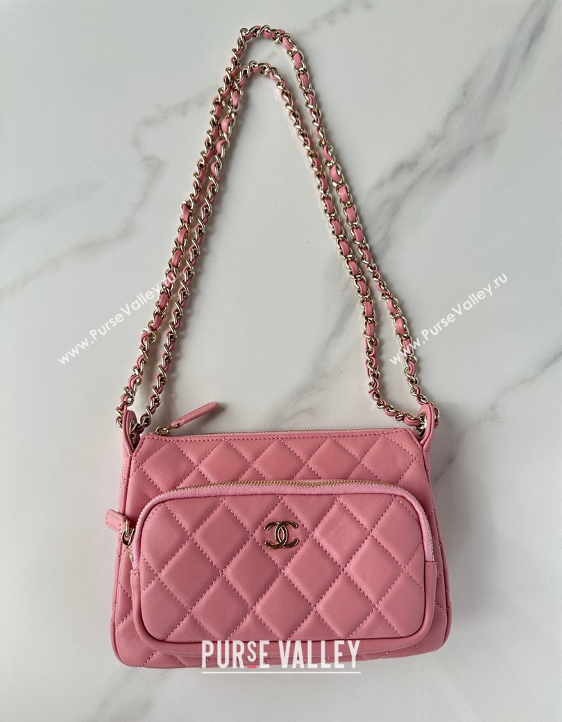 Chanel Shiny Crumpled Lambskin Clutch with Chain AP4349 Light Pink 2024 (yezi-241206042)