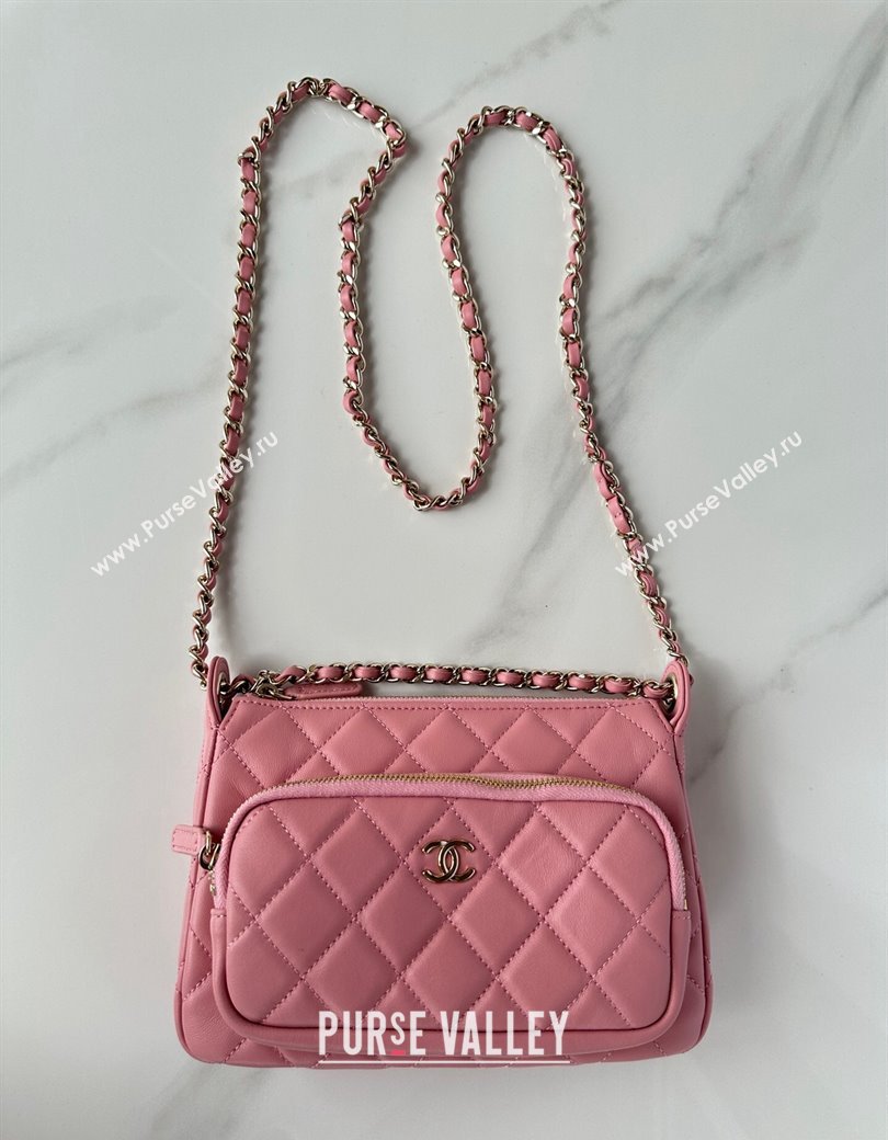 Chanel Shiny Crumpled Lambskin Clutch with Chain AP4349 Light Pink 2024 (yezi-241206042)