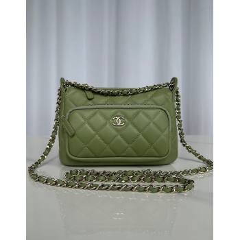 Chanel Shiny Crumpled Lambskin Clutch with Chain AP4349 Green 2024 (yezi-241206043)