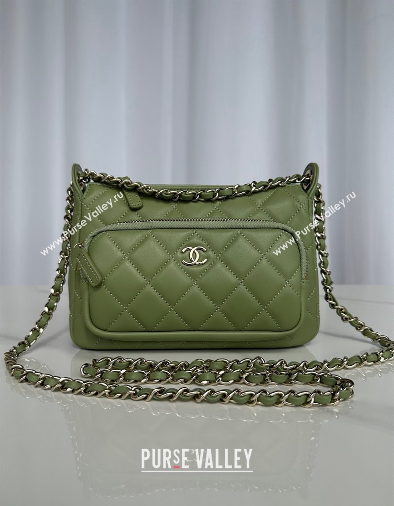 Chanel Shiny Crumpled Lambskin Clutch with Chain AP4349 Green 2024 (yezi-241206043)