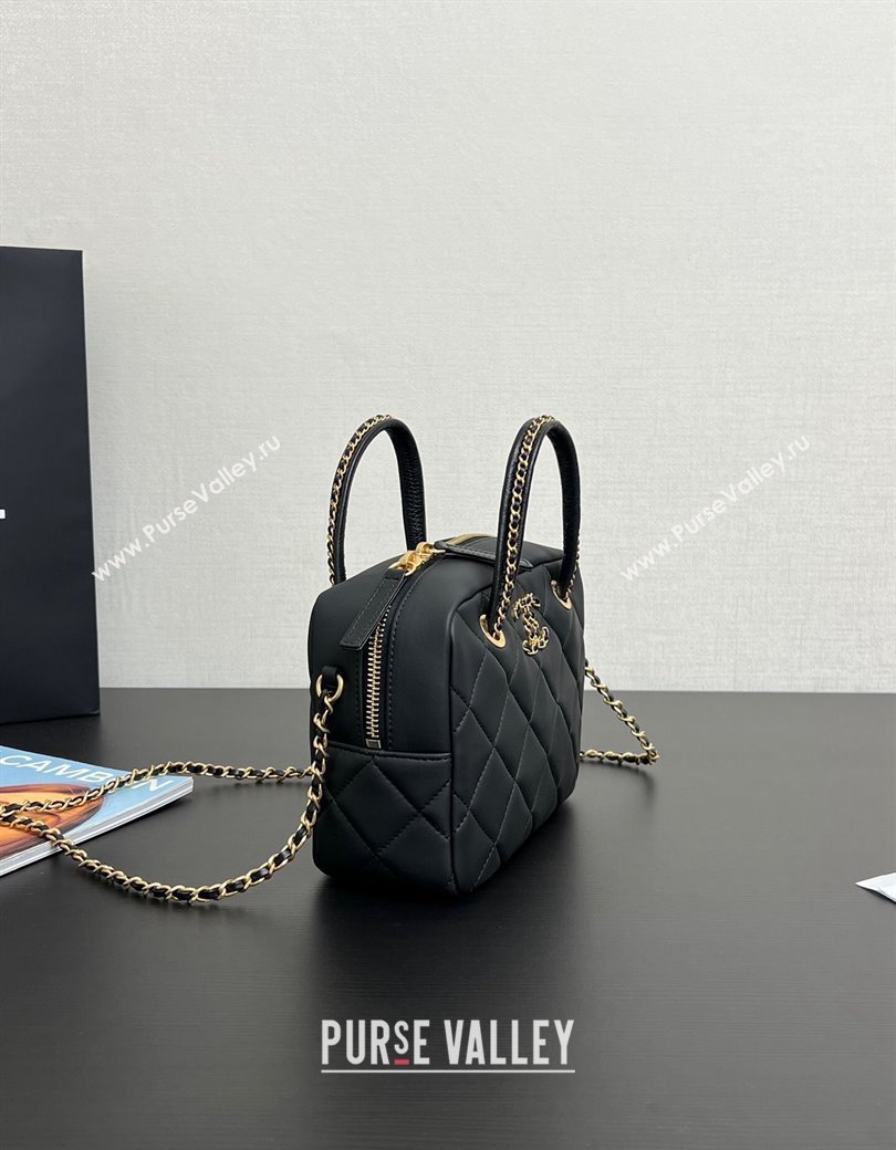 Chanel Quilted Matte Lambskin Mini Bowling Bag Black 2024 99439 (yezi-241207017)