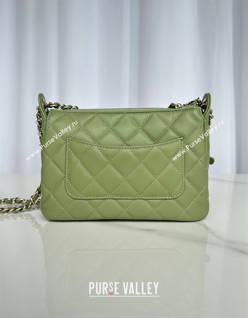 Chanel Shiny Crumpled Lambskin Clutch with Chain AP4349 Green 2024 (yezi-241206043)