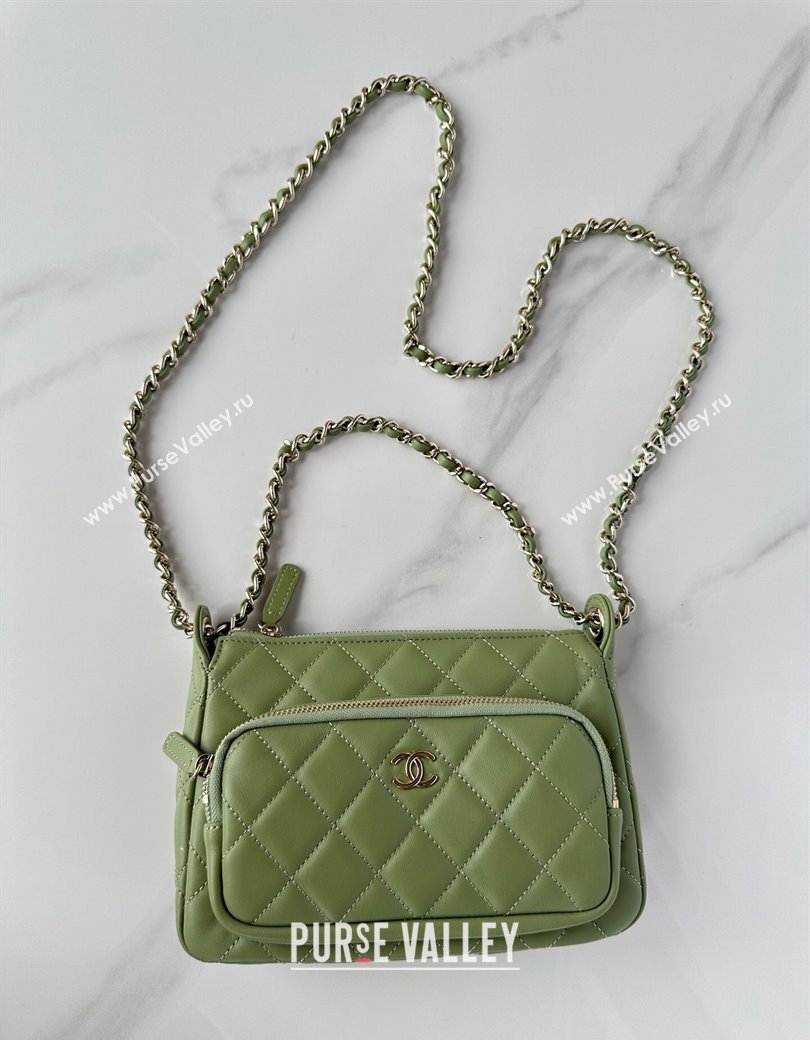 Chanel Shiny Crumpled Lambskin Clutch with Chain AP4349 Green 2024 (yezi-241206043)