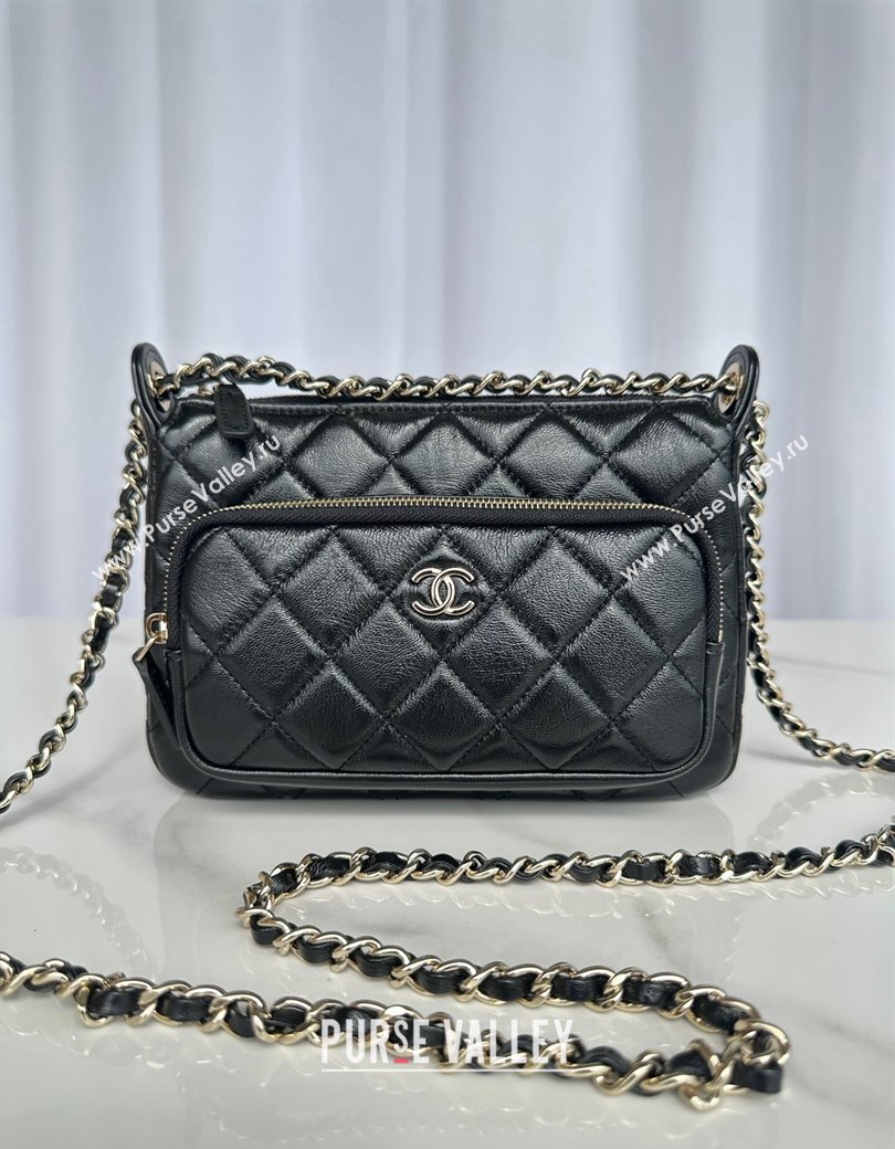 Chanel Shiny Crumpled Lambskin Clutch with Chain AP4349 Black 2024 (yezi-241206044)