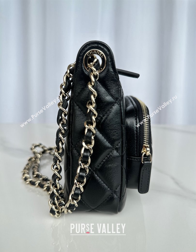 Chanel Shiny Crumpled Lambskin Clutch with Chain AP4349 Black 2024 (yezi-241206044)