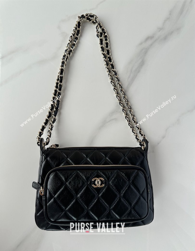 Chanel Shiny Crumpled Lambskin Clutch with Chain AP4349 Black 2024 (yezi-241206044)