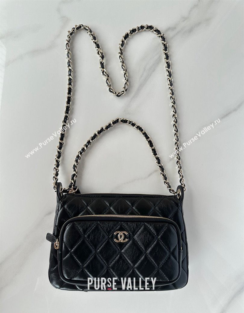 Chanel Shiny Crumpled Lambskin Clutch with Chain AP4349 Black 2024 (yezi-241206044)