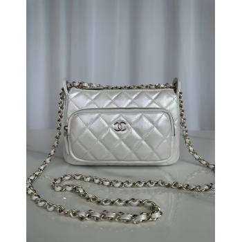 Chanel Iridescent Metallic Lambskin Clutch with Chain AP4349 Silver 2024 (yezi-241206045)