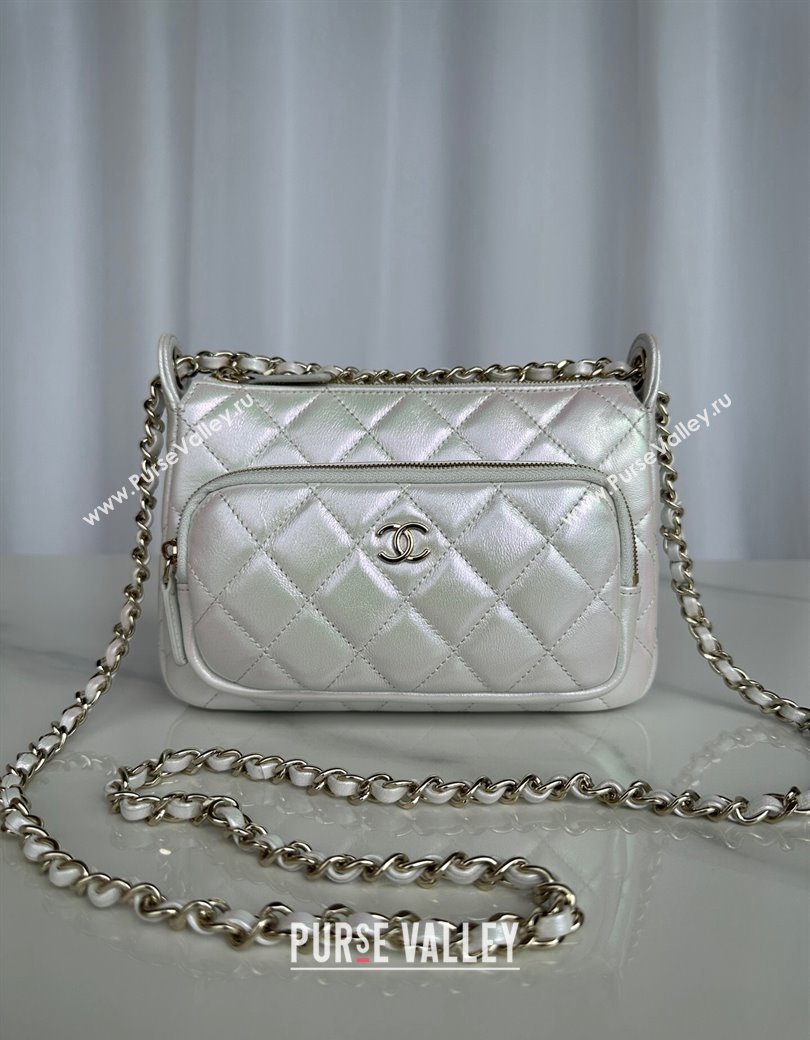 Chanel Iridescent Metallic Lambskin Clutch with Chain AP4349 Silver 2024 (yezi-241206045)