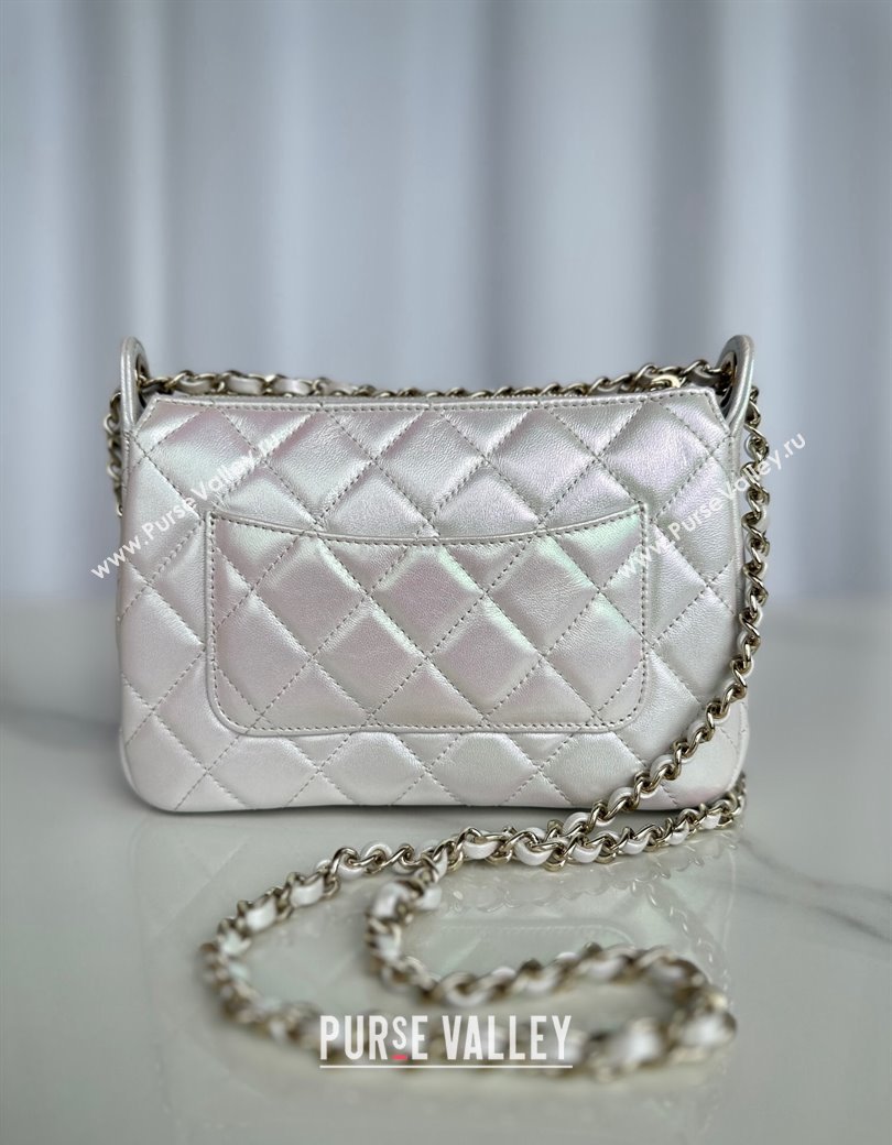 Chanel Iridescent Metallic Lambskin Clutch with Chain AP4349 Silver 2024 (yezi-241206045)