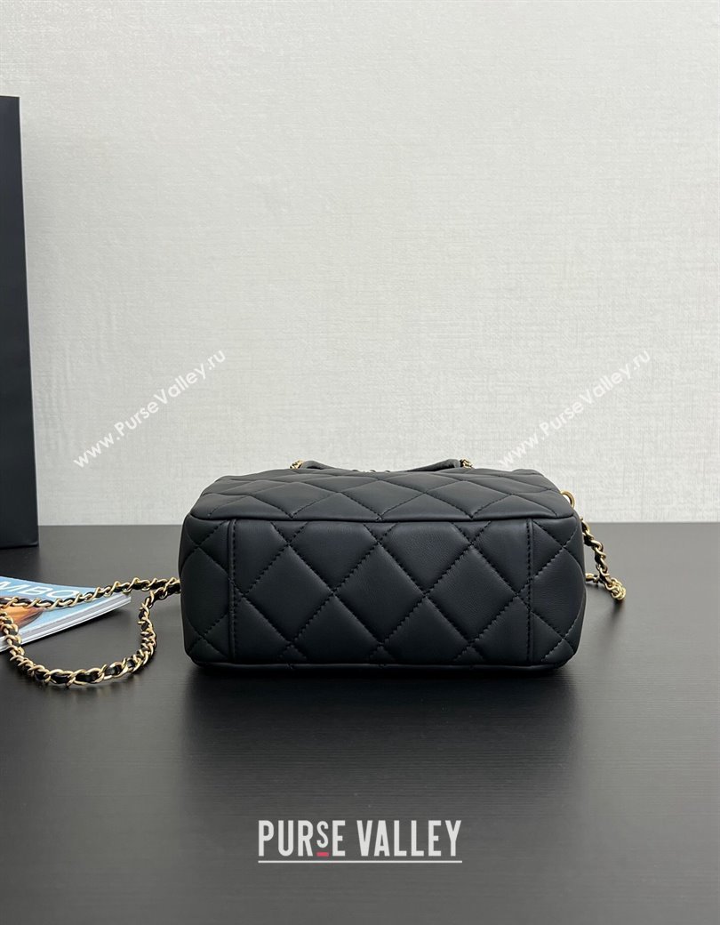 Chanel Quilted Matte Lambskin Mini Bowling Bag Black 2024 99439 (yezi-241207017)