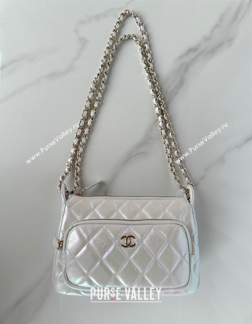 Chanel Iridescent Metallic Lambskin Clutch with Chain AP4349 Silver 2024 (yezi-241206045)