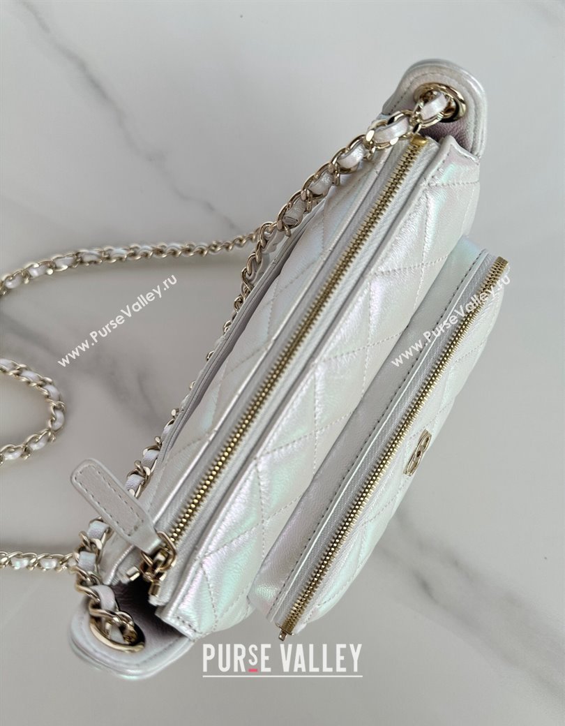 Chanel Iridescent Metallic Lambskin Clutch with Chain AP4349 Silver 2024 (yezi-241206045)