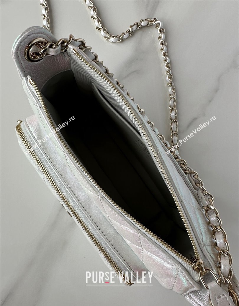 Chanel Iridescent Metallic Lambskin Clutch with Chain AP4349 Silver 2024 (yezi-241206045)