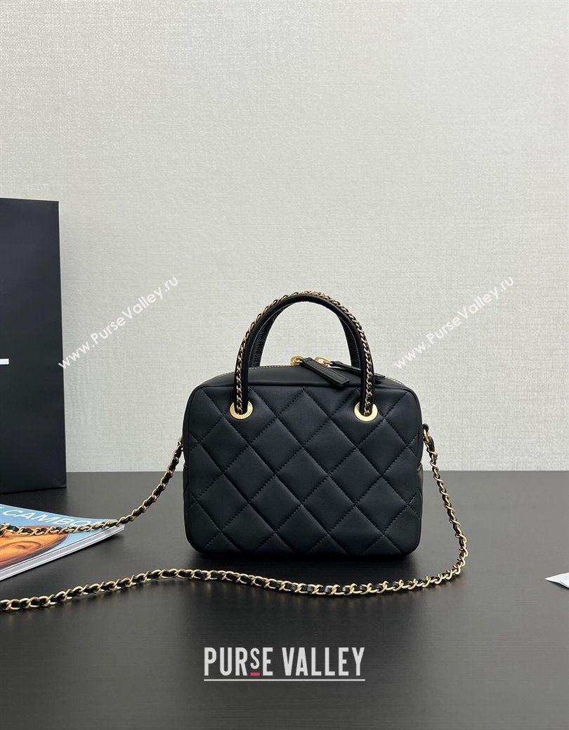 Chanel Quilted Matte Lambskin Mini Bowling Bag Black 2024 99439 (yezi-241207017)