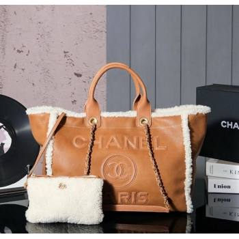 Chanel Deauville Shearling Calfskin Large Shopping Bag Brown 2024 1207 (yezi-241207046)