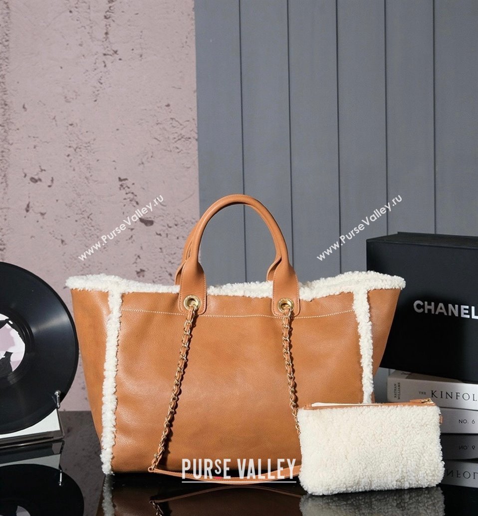 Chanel Deauville Shearling Calfskin Large Shopping Bag Brown 2024 1207 (yezi-241207046)