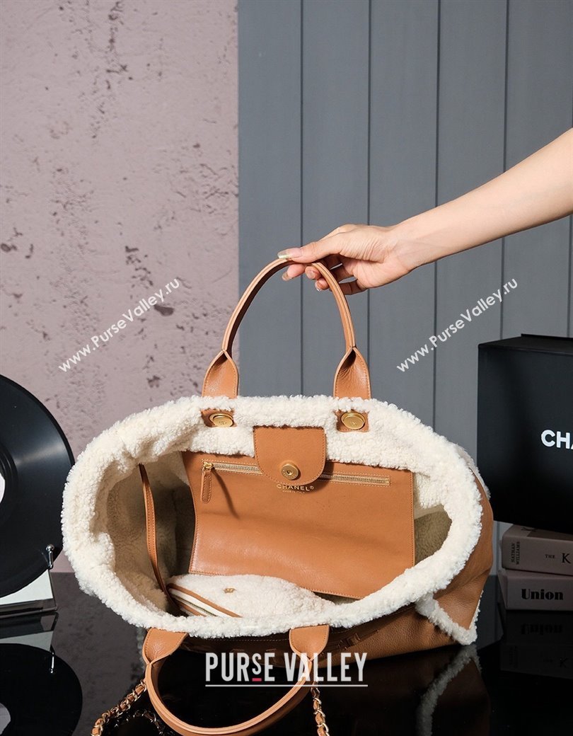 Chanel Deauville Shearling Calfskin Large Shopping Bag Brown 2024 1207 (yezi-241207046)