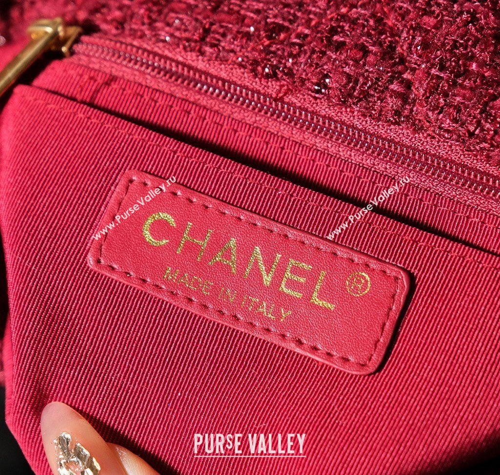 Chanel Snow Tweed Shearling Flap bag Red 2024N 1207 (yezi-241207047)