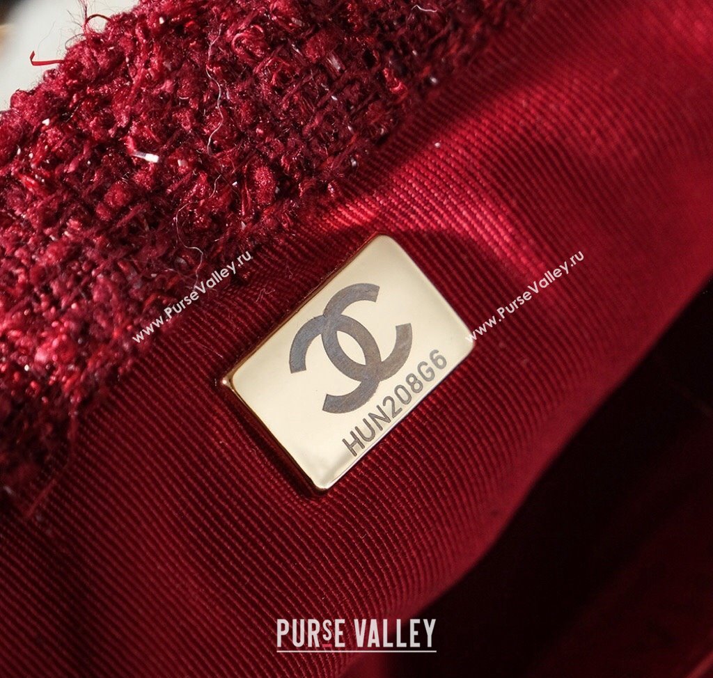 Chanel Snow Tweed Shearling Flap bag Red 2024N 1207 (yezi-241207047)