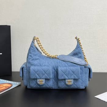 Chanel Washed Denim Maxi Hobo Bag AS5302 Light Blue 2024 1206 (yezi-241206016)