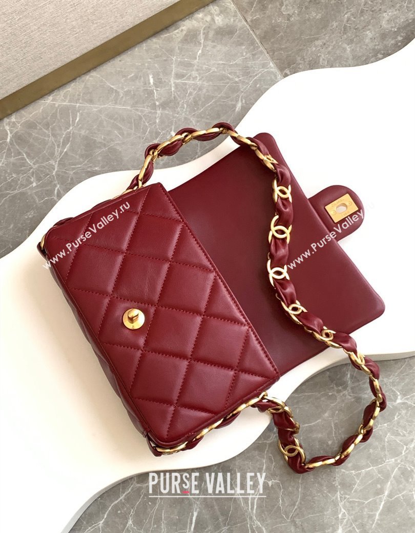 Chanel Lambskin Small Flap Bag with CC Chain Burgundy 2024 AS5174 (yezi-241207049)