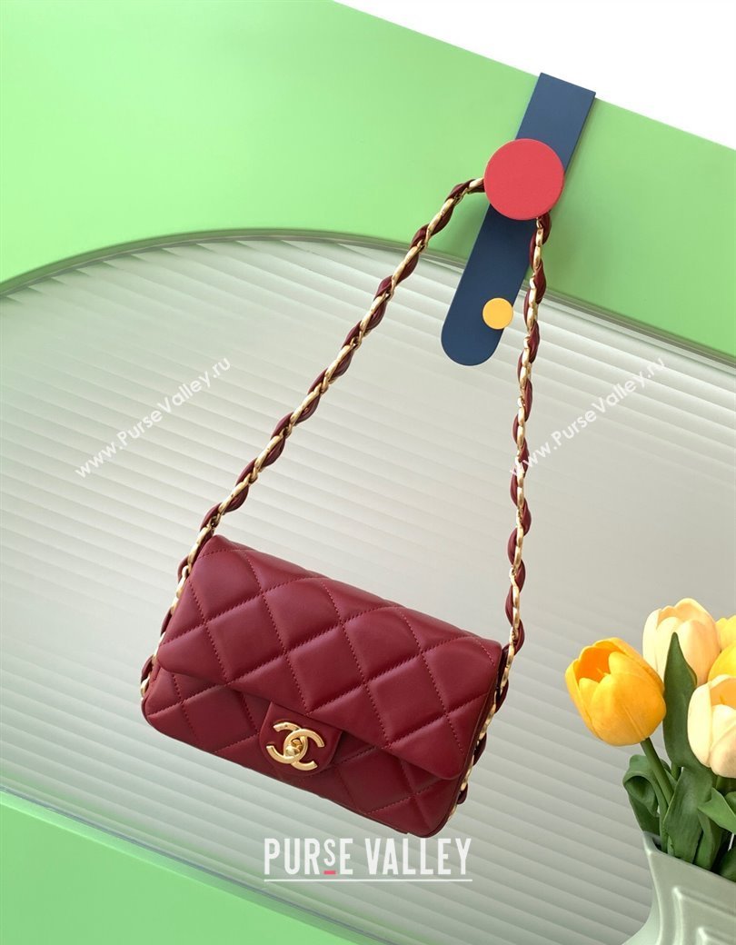 Chanel Lambskin Small Flap Bag with CC Chain Burgundy 2024 AS5174 (yezi-241207049)