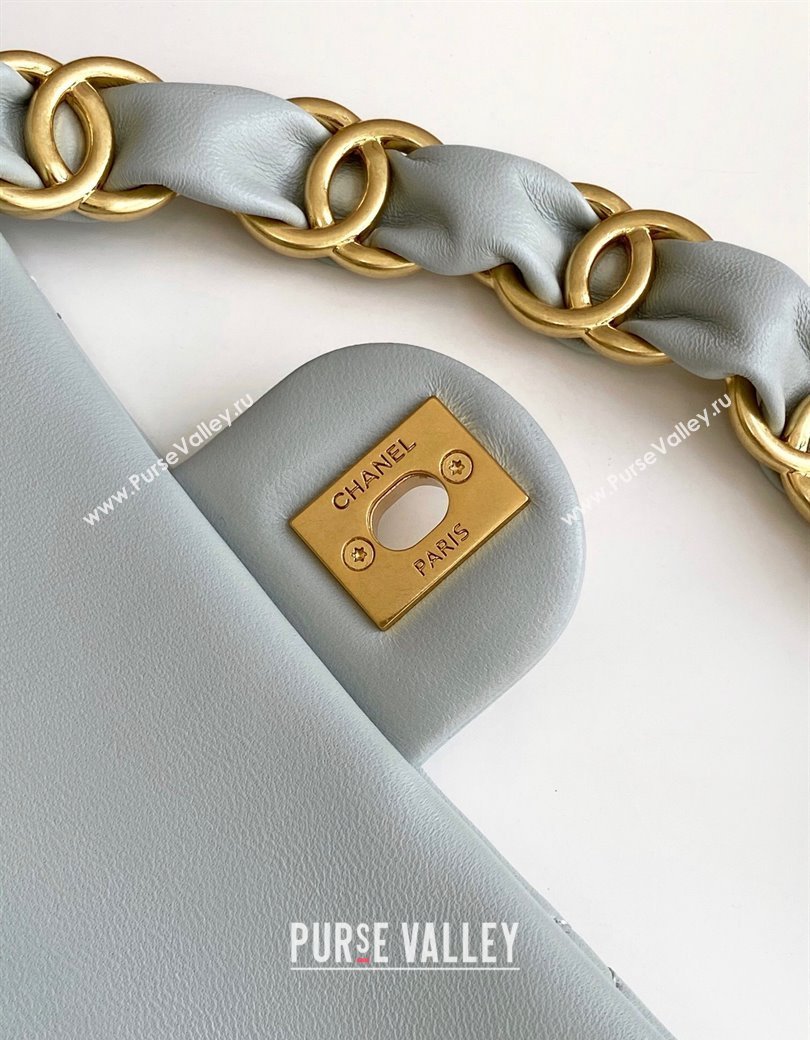 Chanel Lambskin Small Flap Bag with CC Chain Light Grey 2024 AS5174 (yezi-241207051)