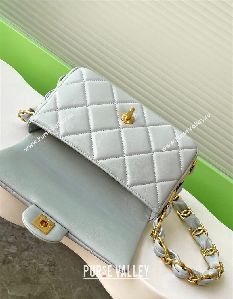 Chanel Lambskin Small Flap Bag with CC Chain Light Grey 2024 AS5174 (yezi-241207051)