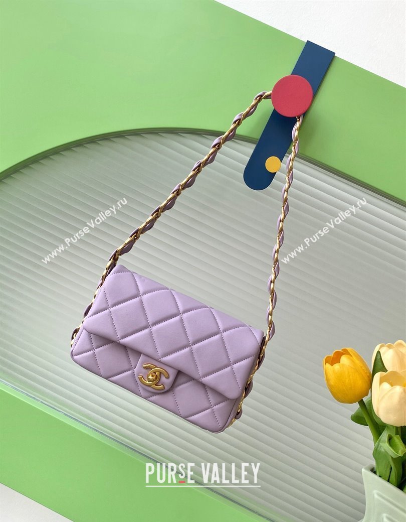 Chanel Lambskin Small Flap Bag with CC Chain Purple 2024 AS5174 (yezi-241207053)