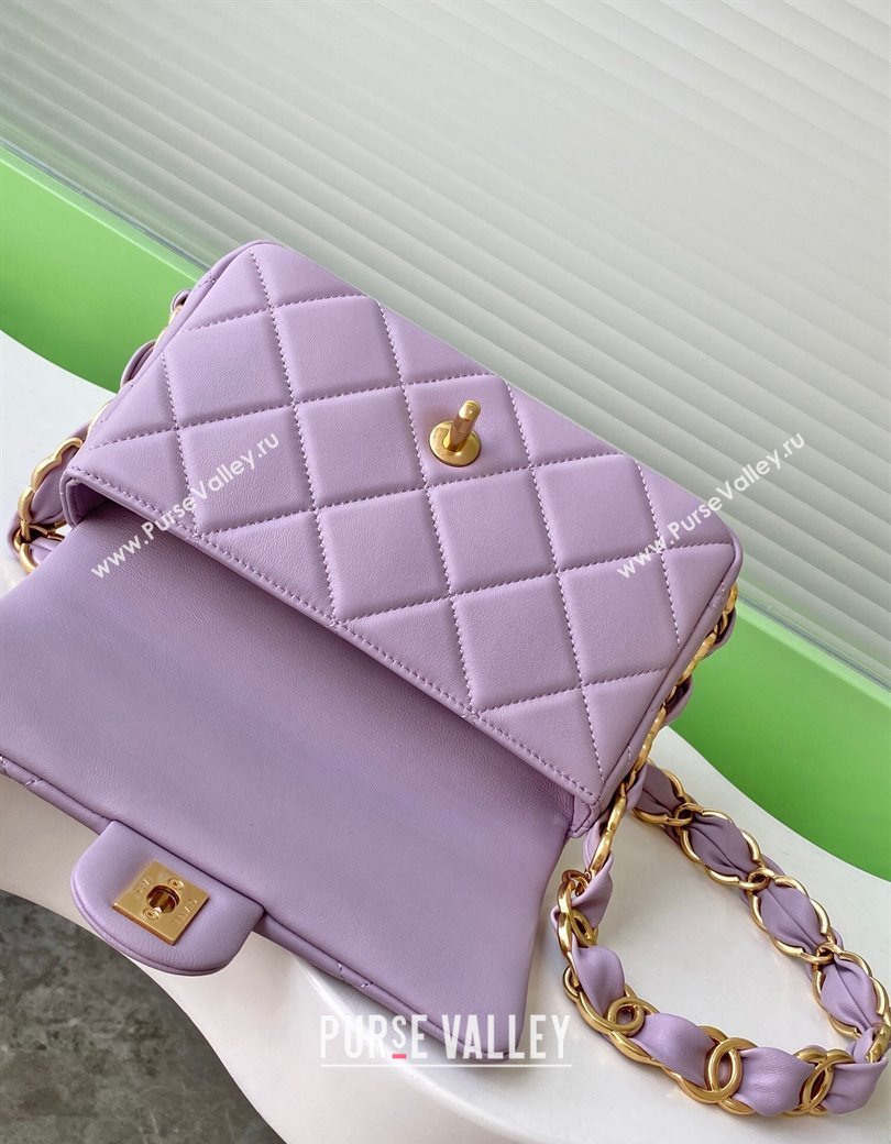 Chanel Lambskin Small Flap Bag with CC Chain Purple 2024 AS5174 (yezi-241207053)