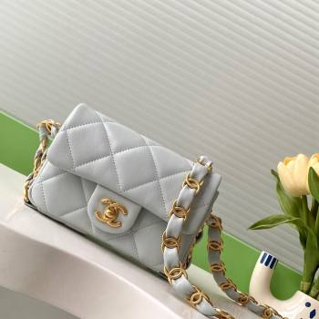 Chanel Lambskin Mini Flap Bag with CC Chain Light Grey 2024 AS5175 (yezi-241207066)