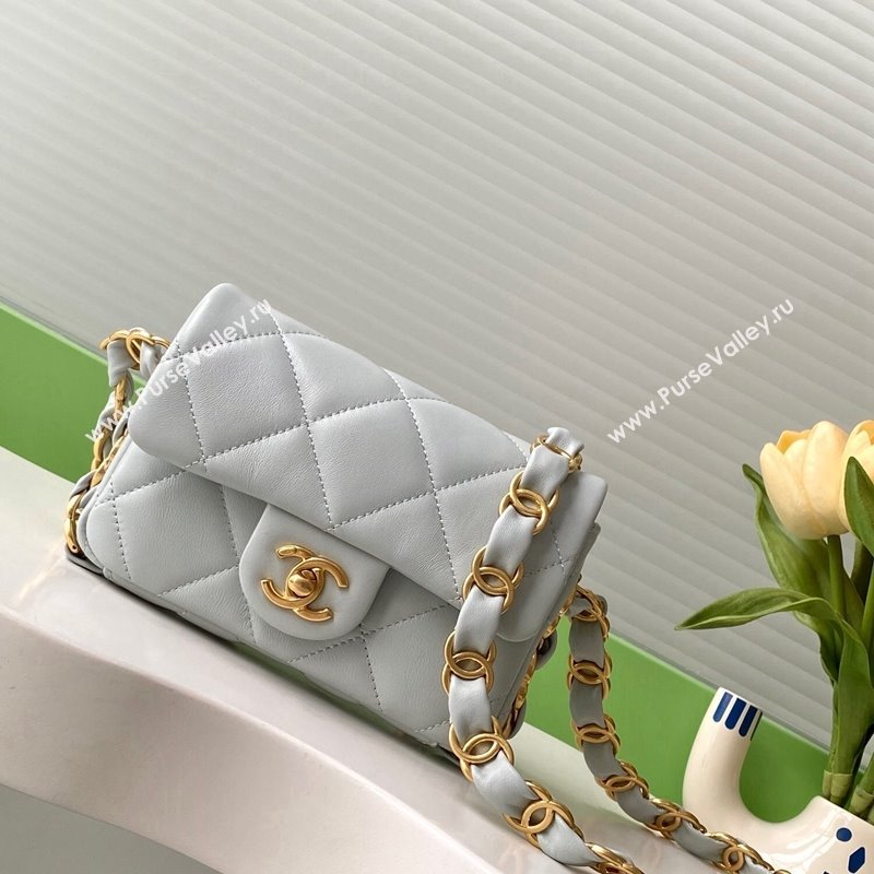 Chanel Lambskin Mini Flap Bag with CC Chain Light Grey 2024 AS5175 (yezi-241207066)