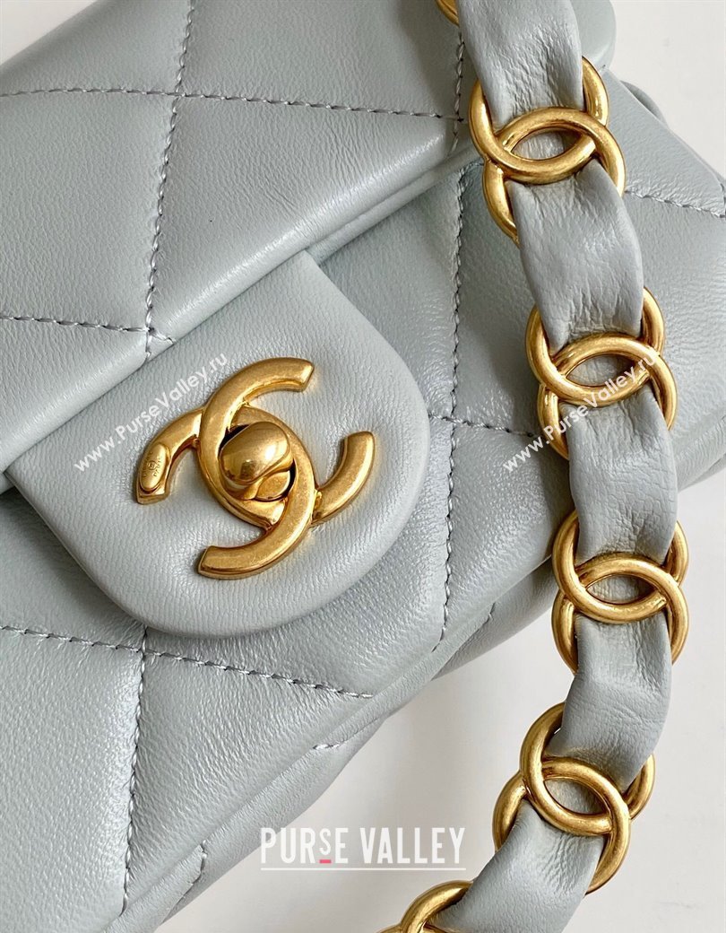 Chanel Lambskin Mini Flap Bag with CC Chain Light Grey 2024 AS5175 (yezi-241207066)