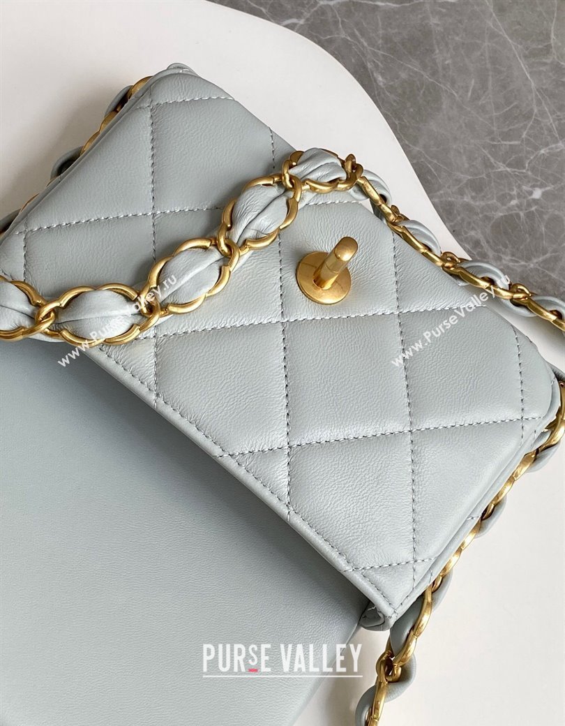 Chanel Lambskin Mini Flap Bag with CC Chain Light Grey 2024 AS5175 (yezi-241207066)