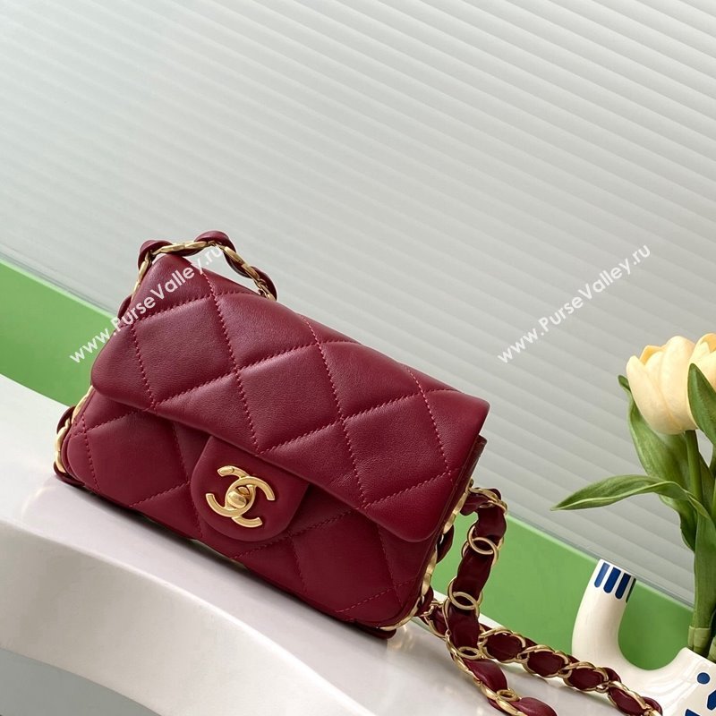 Chanel Lambskin Mini Flap Bag with CC Chain Burgundy 2024 AS5175 (yezi-241207067)