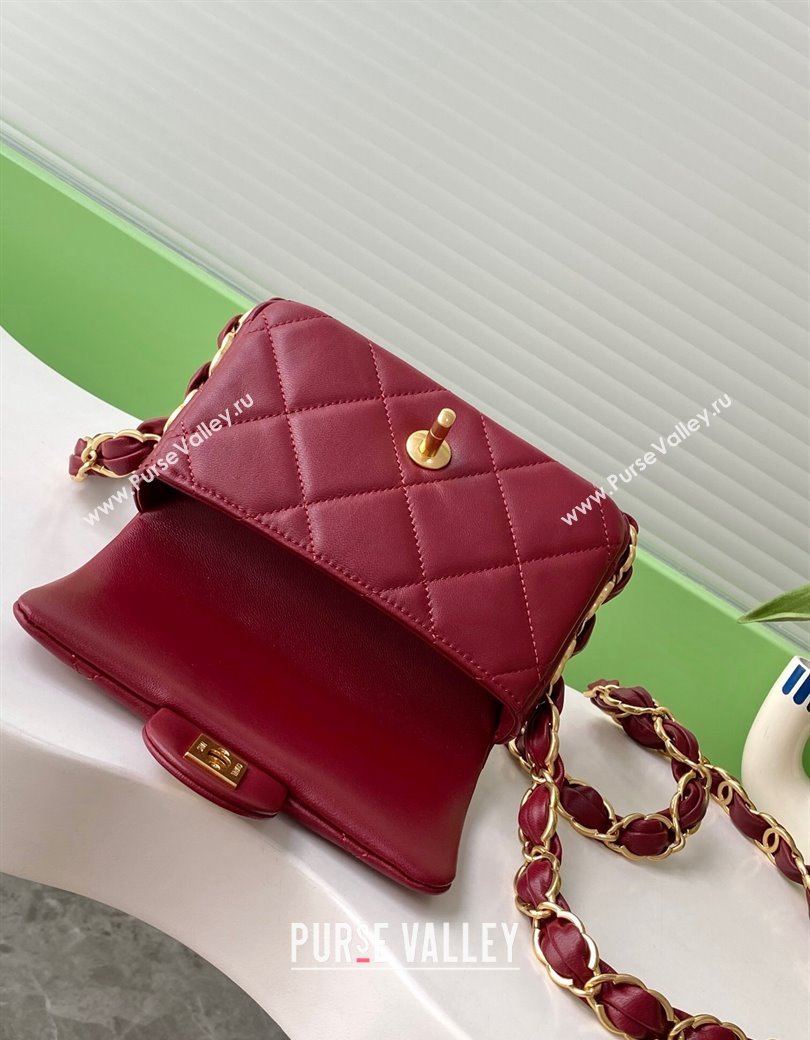 Chanel Lambskin Mini Flap Bag with CC Chain Burgundy 2024 AS5175 (yezi-241207067)