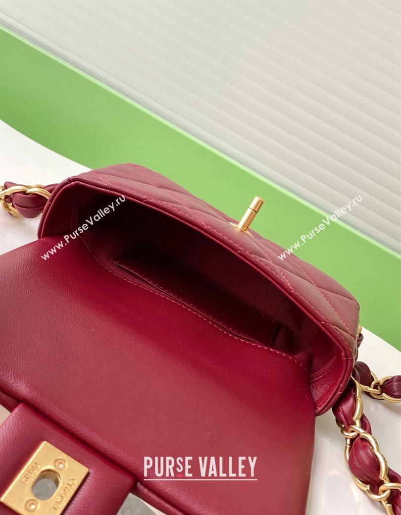 Chanel Lambskin Mini Flap Bag with CC Chain Burgundy 2024 AS5175 (yezi-241207067)