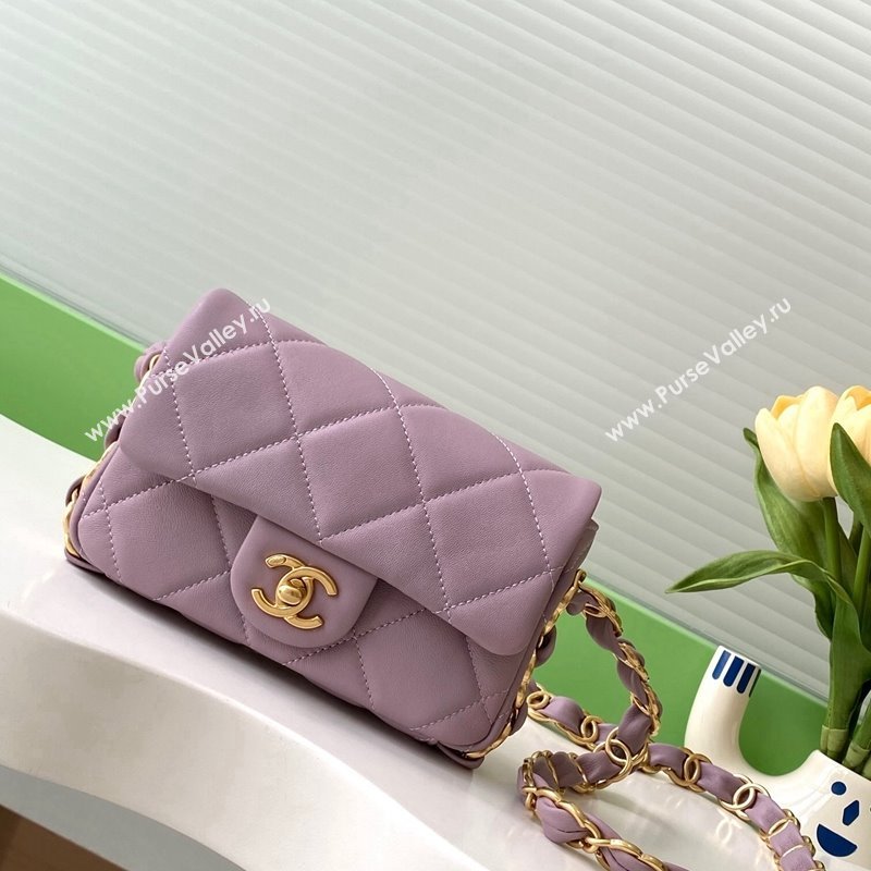 Chanel Lambskin Mini Flap Bag with CC Chain Purple 2024 AS5175 (yezi-241207068)