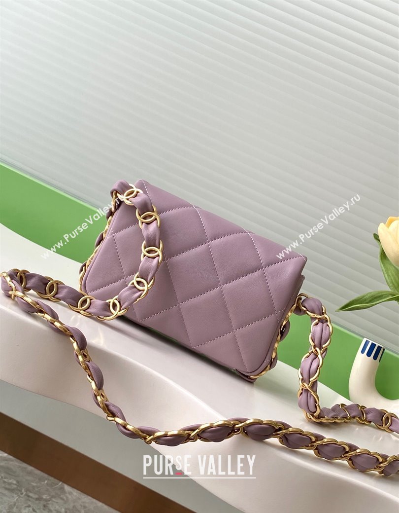 Chanel Lambskin Mini Flap Bag with CC Chain Purple 2024 AS5175 (yezi-241207068)