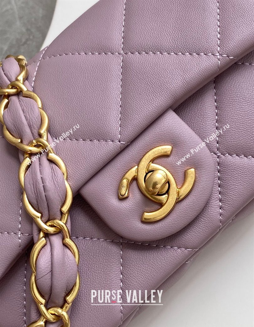 Chanel Lambskin Mini Flap Bag with CC Chain Purple 2024 AS5175 (yezi-241207068)