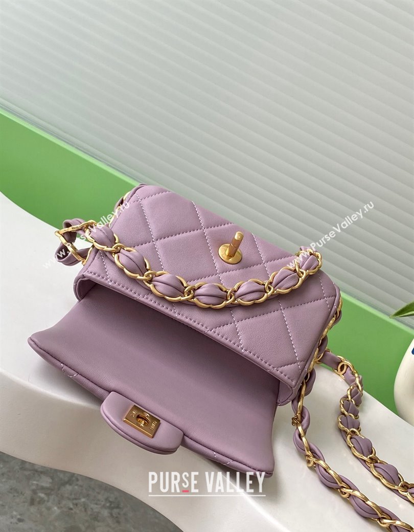 Chanel Lambskin Mini Flap Bag with CC Chain Purple 2024 AS5175 (yezi-241207068)