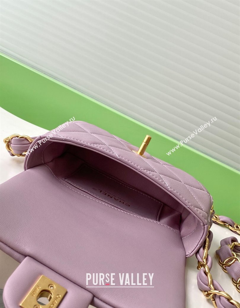 Chanel Lambskin Mini Flap Bag with CC Chain Purple 2024 AS5175 (yezi-241207068)