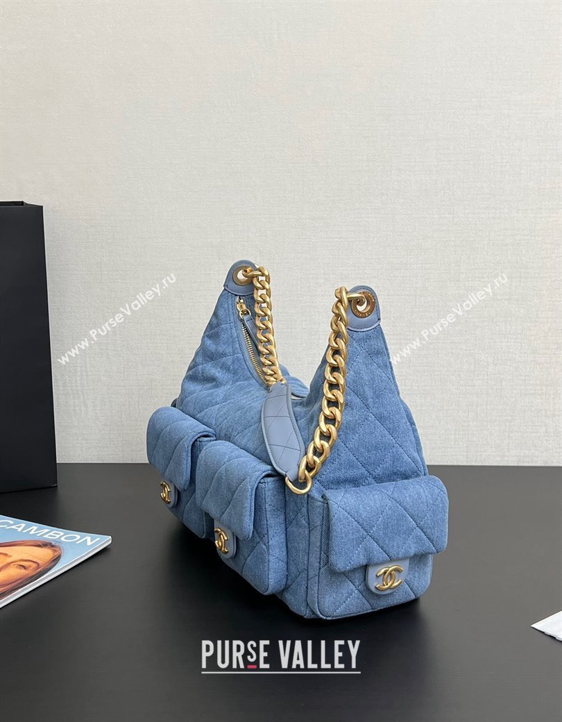 Chanel Washed Denim Maxi Hobo Bag AS5302 Light Blue 2024 1206 (yezi-241206016)