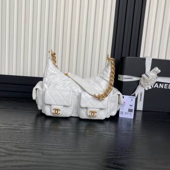 Chanel Shiny Lambskin Large Hobo Bag AS5339 White 2024 1206 (yezi-241206002)