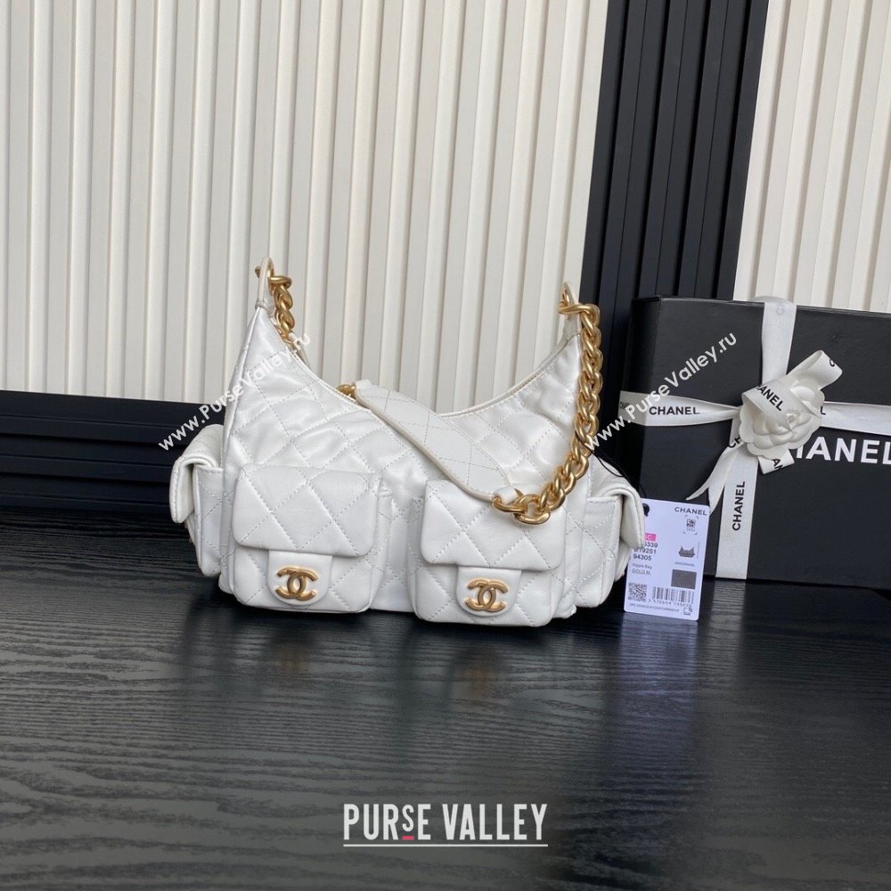 Chanel Shiny Lambskin Large Hobo Bag AS5339 White 2024 1206 (yezi-241206002)